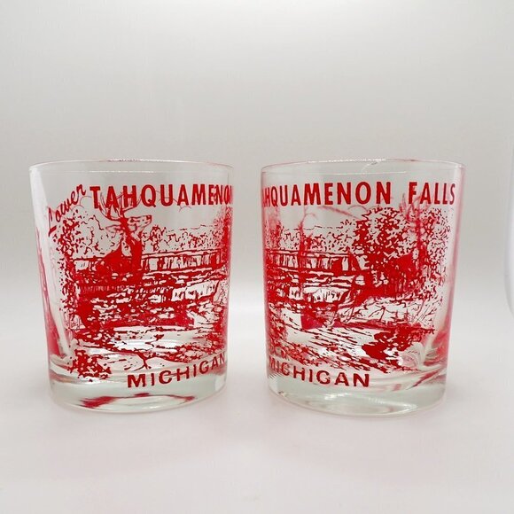 Set of Lower Tahquamenon Falls Michigan tumbler glasses, retro - Picture 1 of 8